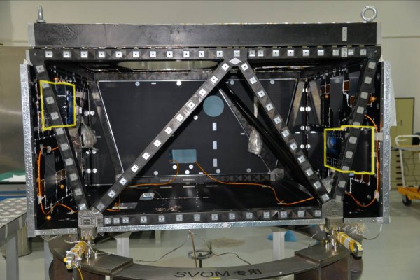 SVOM QM Payload Module with MXT box (top left) and ECLAIRs box (bottom right)