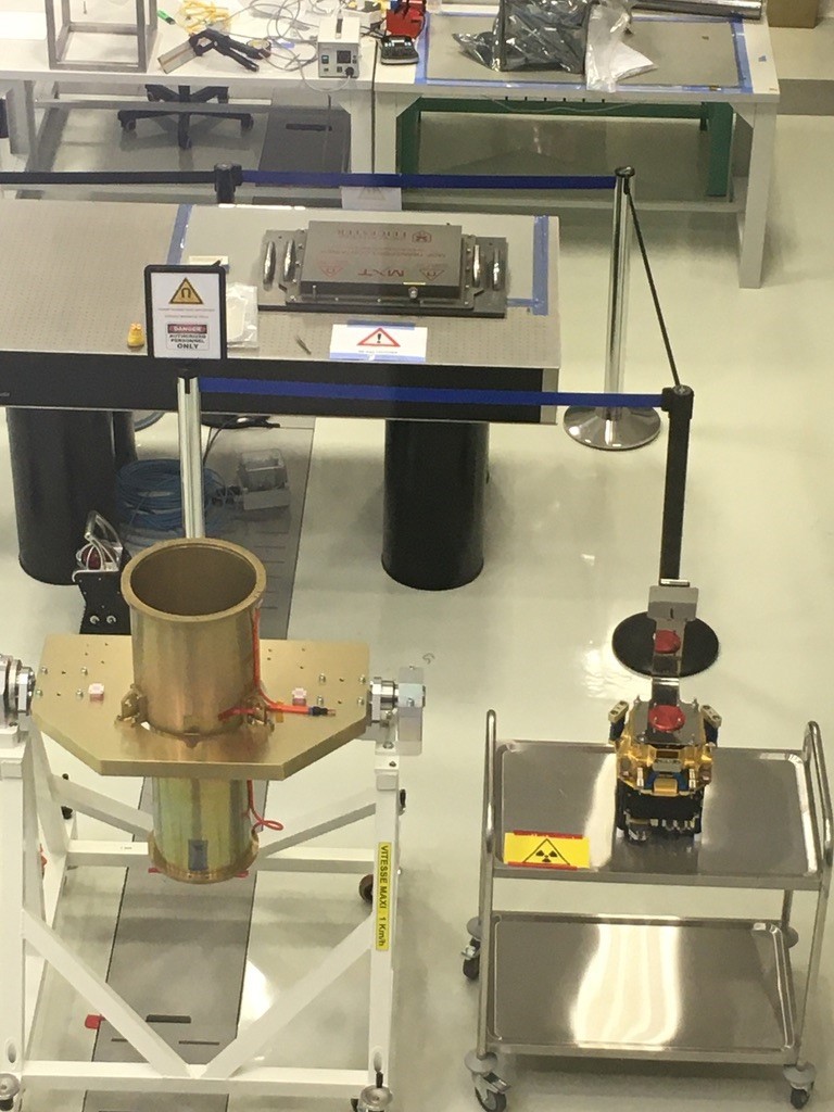 MXT PM subsystem ready to be integrated at CNES Toulouse: on the top the MXT optics, at the bottom right the camera, and at bottom left the structural tube.