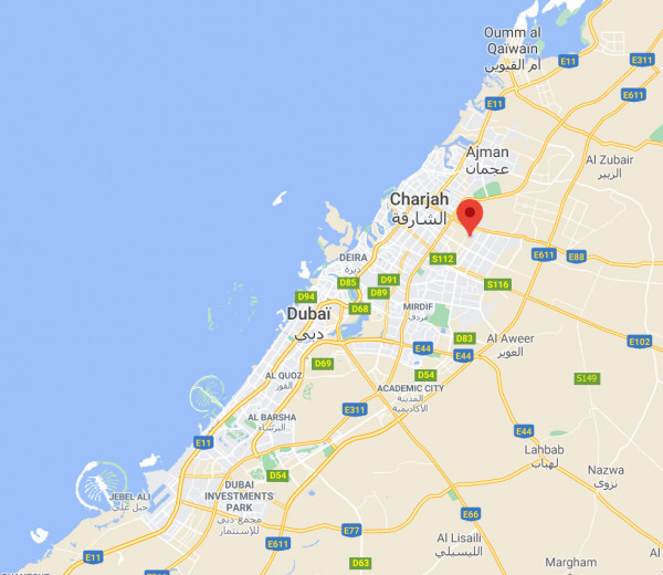 Localisation de la station Charjah aux Emirats Arabes Unis, vue rapprochée