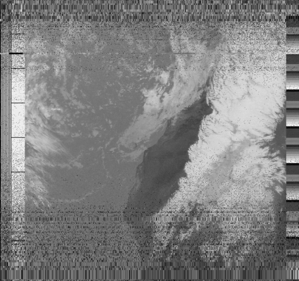 Image reconstituée à partir des données envoyées par le satellite NOAA19.