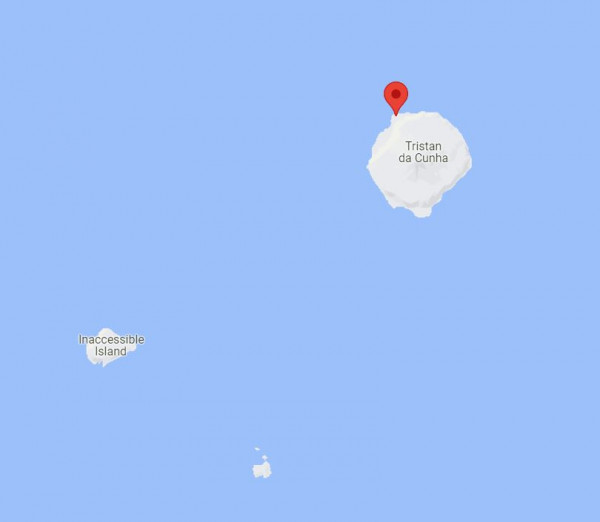 Localisation de la station sur l'ile de Tristan Da Cunha (vue rapprochée)